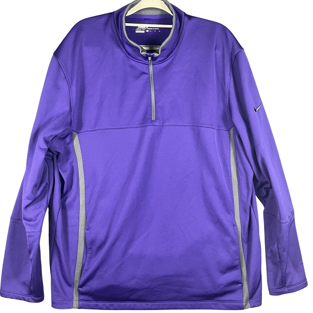 Nike Golf Pullover Men XL Purple Therma-FIT Quarter-Zip Fleece Lined‎